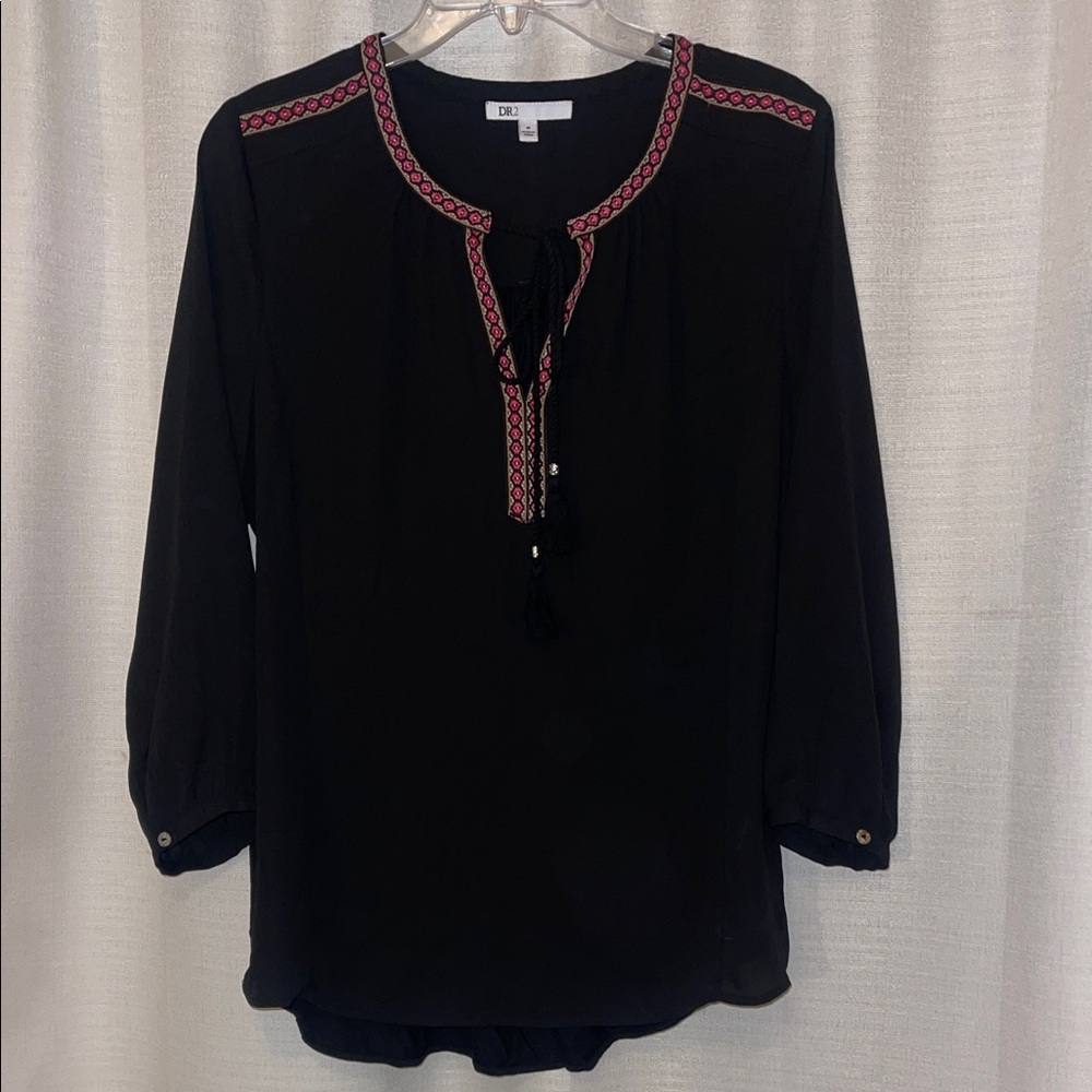 DR2 Black Blouse with Pink Embroidery